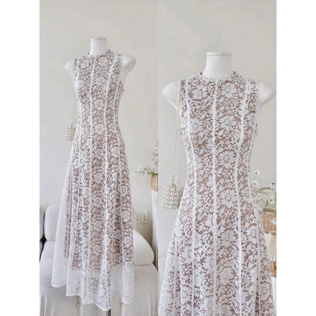 vay ren dạ hội, dự tiệc, đầm ren chỉ thiết kế sát nách from dài cao cấp mặc lên sang xĩu (có mút, có lót)