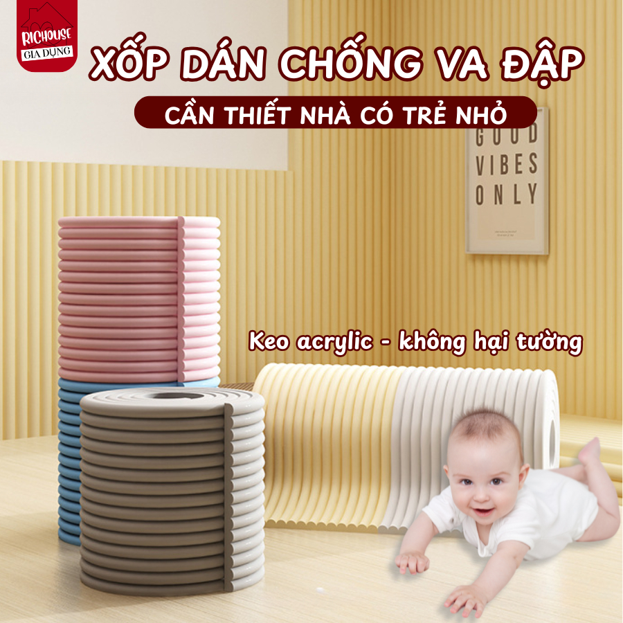 Dải Bảo Vệ Dán Tường Chống Va Đập Cho Trẻ, Xốp Dán Bảo Vệ Trẻ Không Hại Tường Dài 2 Mét