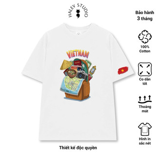 [DU LỊCH VIỆT NAM] Áo thun Unisex form rộng tay lỡ in hình balo du lịch chất Cotton Premium nam nữ