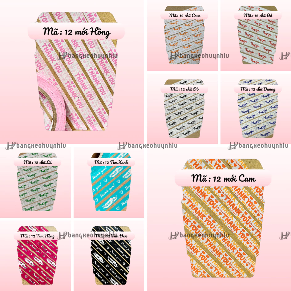 Cuồn băng keo dán ly chữ THANK YOU (15mm , 12mm) trà sữa, dán chai, dán hộp.