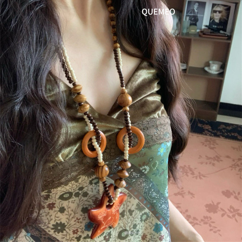[SỈ] Vòng Cổ Mặt Dây Chuyền Bằng Gỗ Sao Lớn Bohomian xếp chồng QUEMEO Phong Cách Dân Tộc Quà Tặng Phụ Kiện Cá Tính