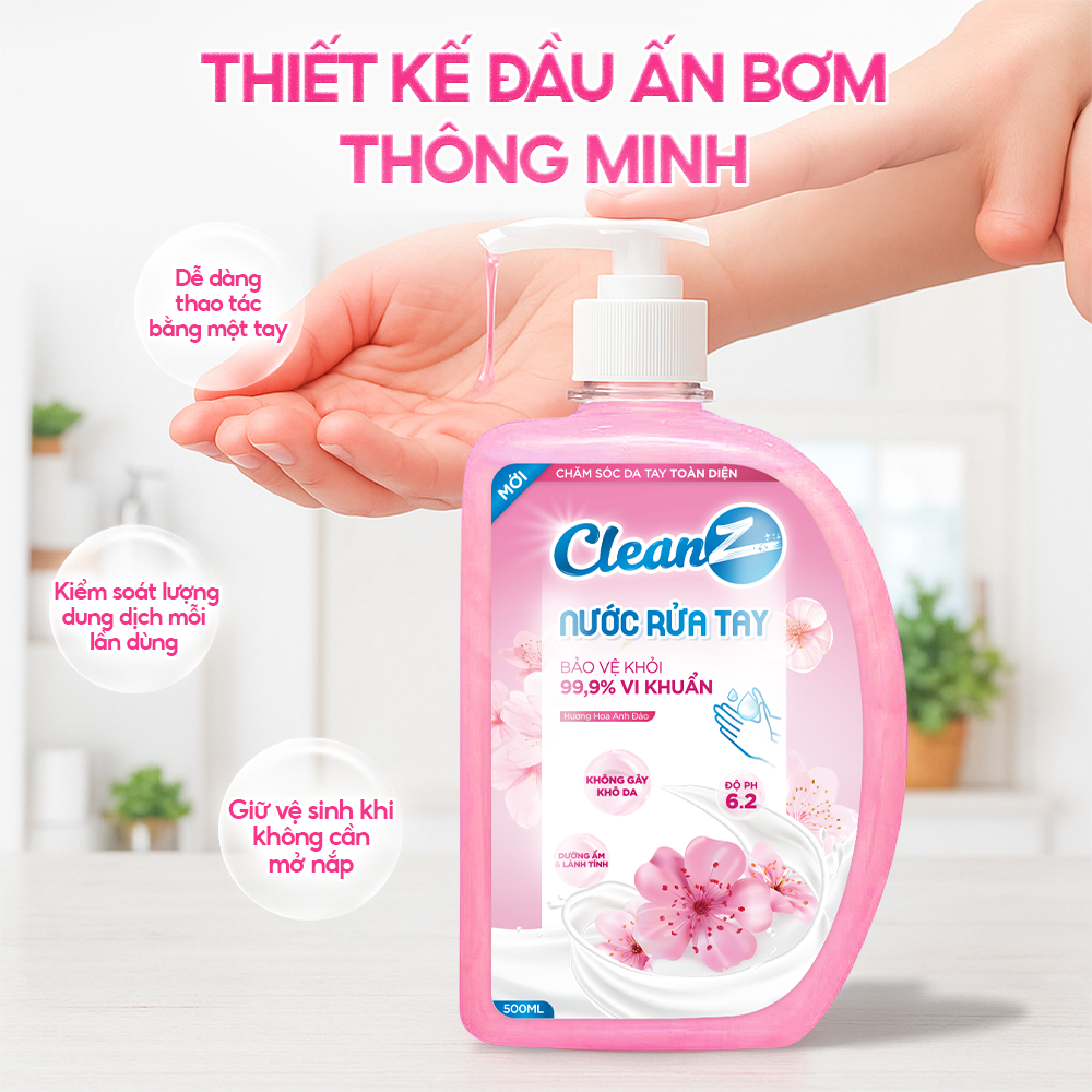Nước rửa tay CleanZ bảo vệ khỏi vi khuẩn, an toàn mềm mại cho da tay 500ml