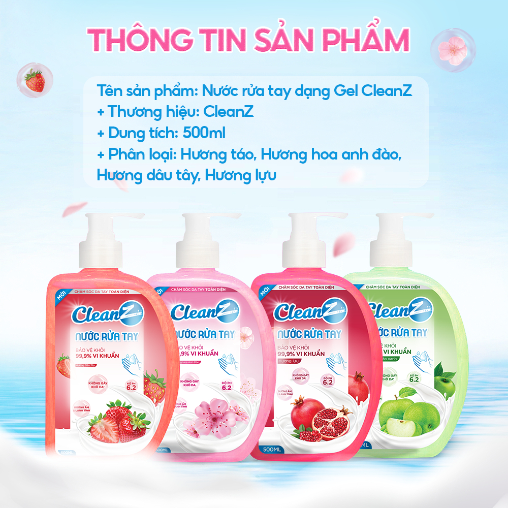 Nước rửa tay CleanZ bảo vệ khỏi vi khuẩn, an toàn mềm mại cho da tay 500ml