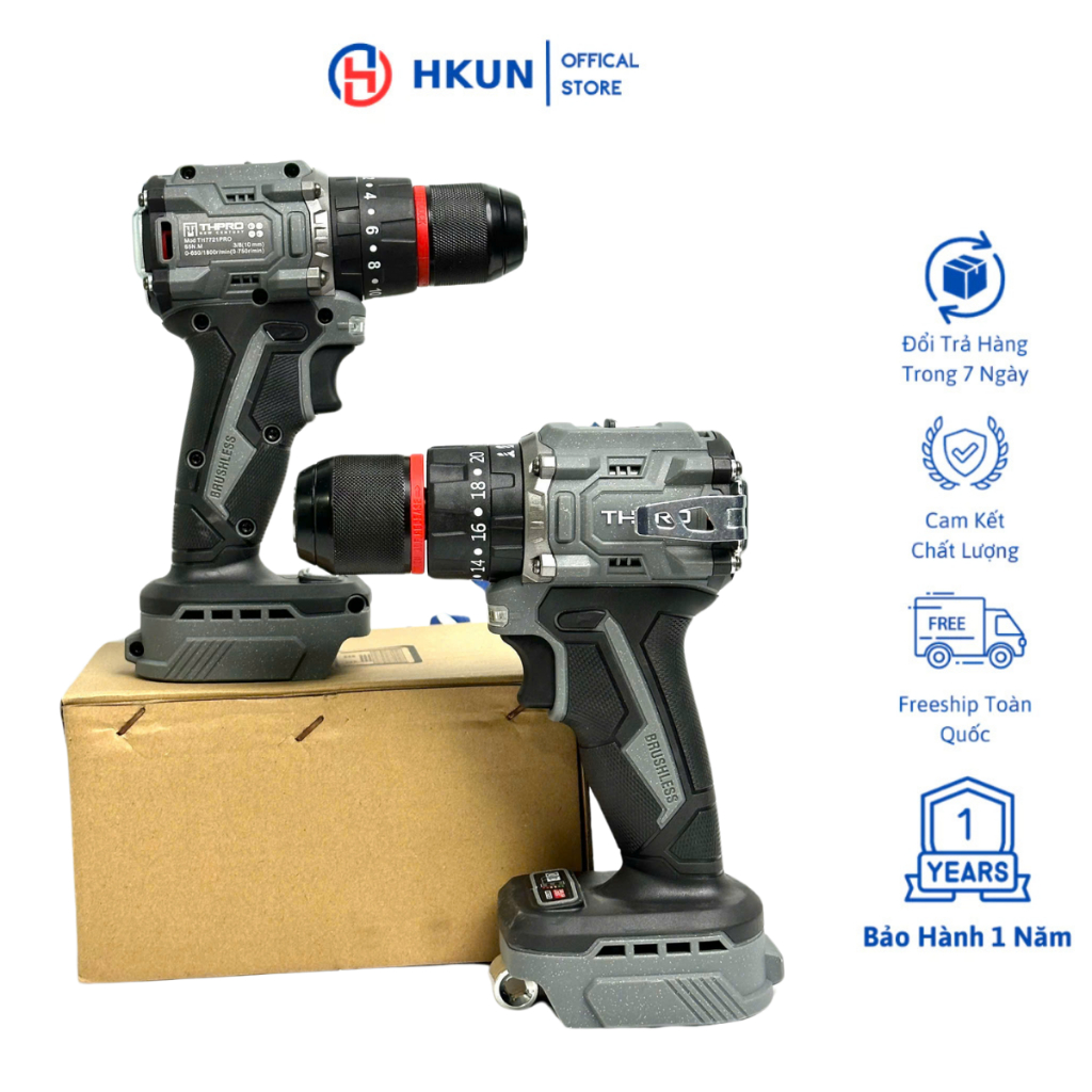 Thân Máy Khoan Pin 3 Chức Năng THPRO Grey 10ly Và 13ly Động Cơ Không Chổi Than Sử Dụng Chân Pin Phổ Thông