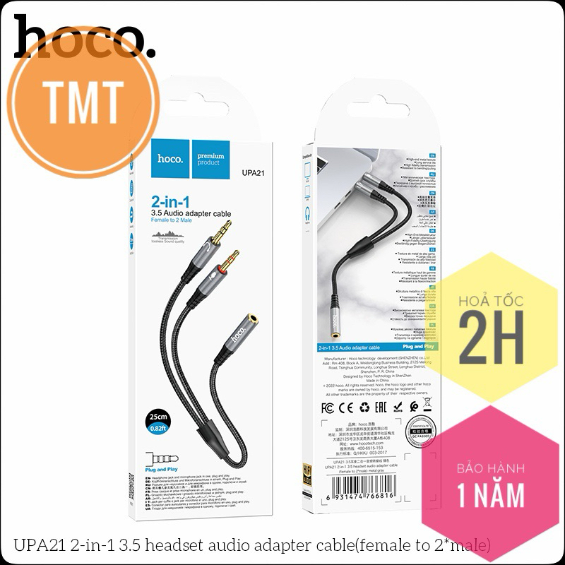 Cáp Gộp Audio & Mic Sang Tai Nghe 3.5mm Chính Hãng Hoco UPA21 -Support Âm Thanh Hifi - 3.5 Audio Female to 2 Male | BigBuy360 - bigbuy360.vn