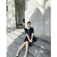 Đầm xòe công sở chất tuyết mưa cao cấp cổ mùng phối nơ – Váy ngắn xanh than nữ thanh lịch Hàn Quốc New 2025
