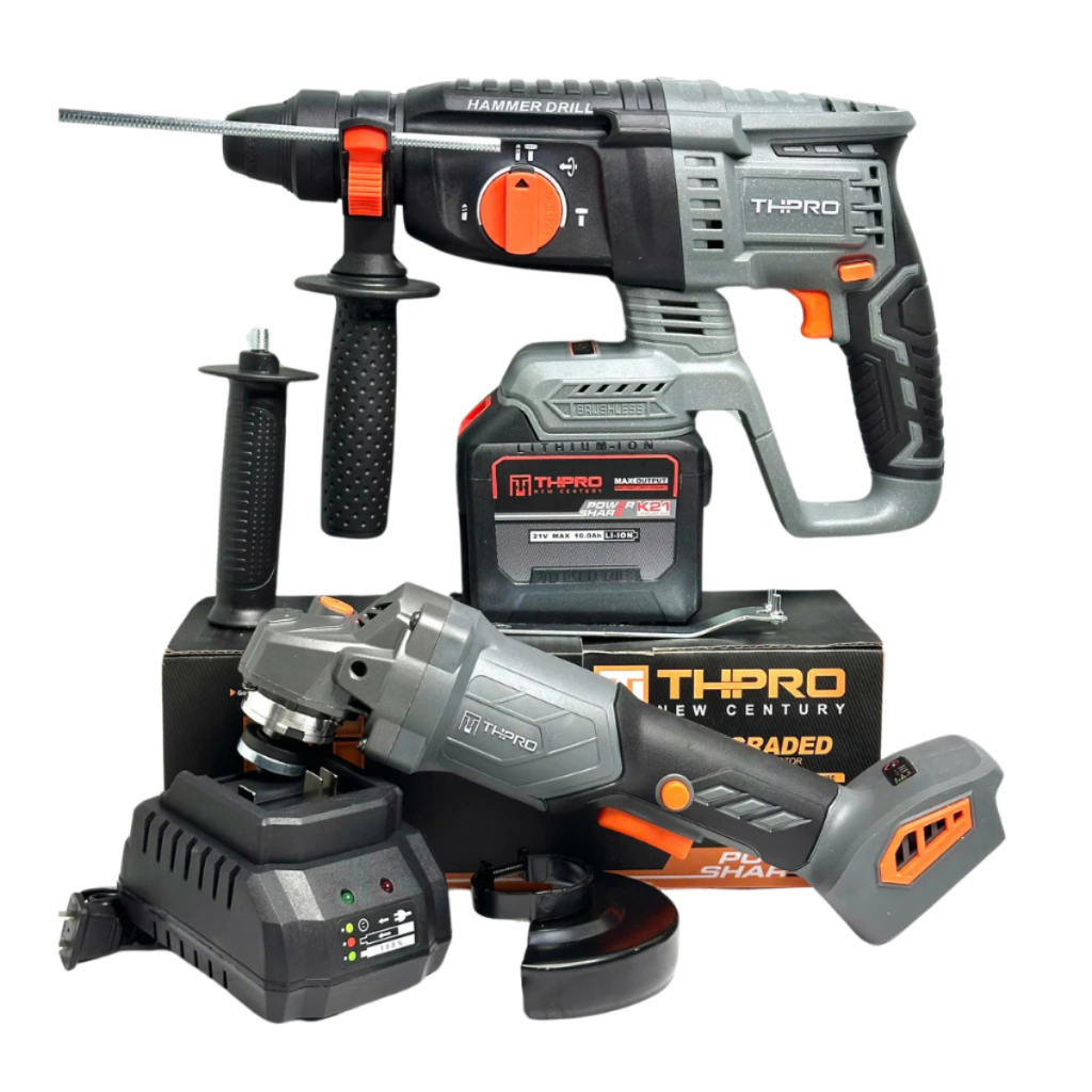 Combo Máy Khoan Bê Tông TH2606PRO, Máy Mài F1 Kèm Pin 20Cell Sạc - Động Cơ Lõi Đồng, Chân Pin Phổ Thông