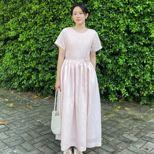 NATSU - Đầm dài smocking ngực xoè cột dây - osu