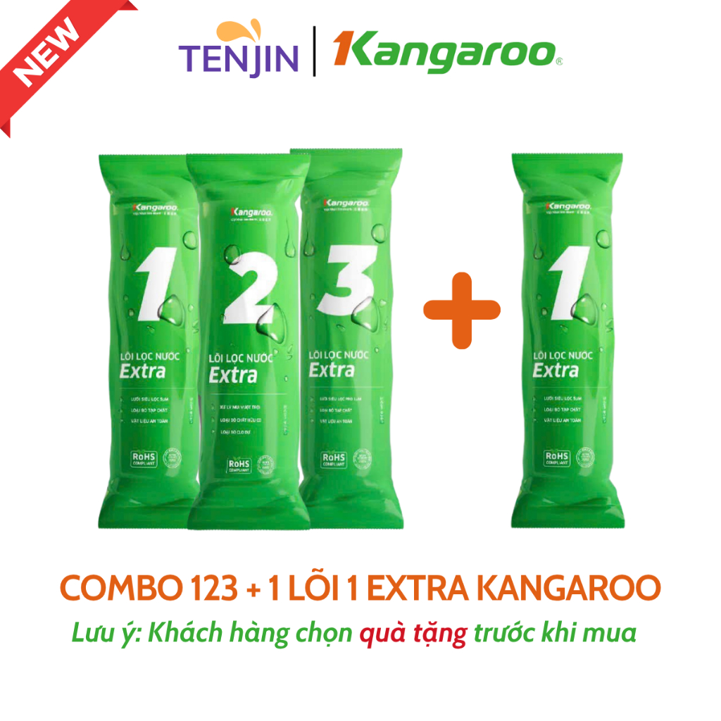 Combo 4 Lõi Lọc Nước Kangaroo ( Bộ lọc thô số 1,2,3 + lõi số 1) Cho Máy Lọc Nước RO