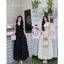 Set Váy maxi ren dài xòe phối áo gile cổ vest chun lưng buộc nơ cổ sang trọng đi tiệc cưới