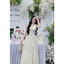 Set Váy maxi ren dài xòe phối áo gile cổ vest chun lưng buộc nơ cổ sang trọng đi tiệc cưới