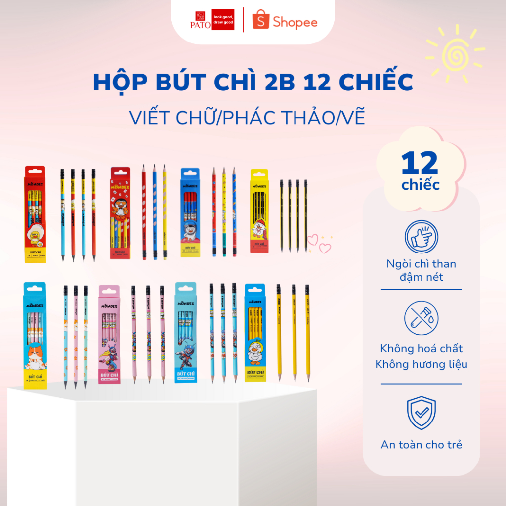 Hộp Bút Chì Gỗ Mondez Nhiều Hình Cute Ngòi Chì Đậm Nét Dễ Cầm Dễ Sử Dụng Kèm Tẩy