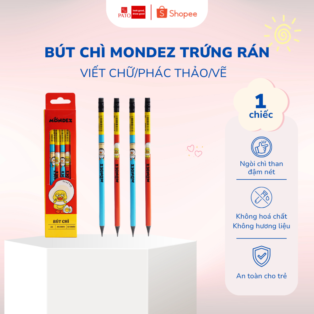 Bút Chì Học Sinh Mondez Trứng Rán Ngộ Nghĩnh Nét Chì Trơn Rõ Nét Dễ Cầm Nắm Cho Bé Tập Viết M10004