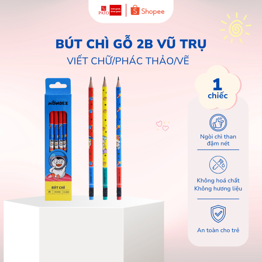 Bút Chì Học Sinh Mondez 1 Chiếc Viết Trơn Nét Mịn Thân Lục Giác Dễ Cầm Dễ Viết M10002