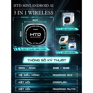 HTD Mini Android Box Ô Tô AP168 – CarPlay/Android Auto Không Dây – Giữ Zin Xe – Android 13