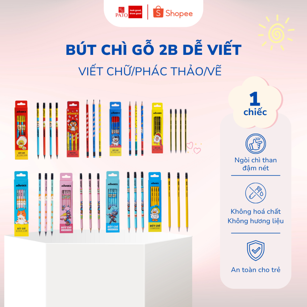 Combo 5 Bút Chì Gỗ Học Sinh Mondez Nhiều Hình Ngộ Nghĩnh Dễ Viết Dễ Cầm Nắm Nét Chì Đậm An Toàn Cho Trẻ
