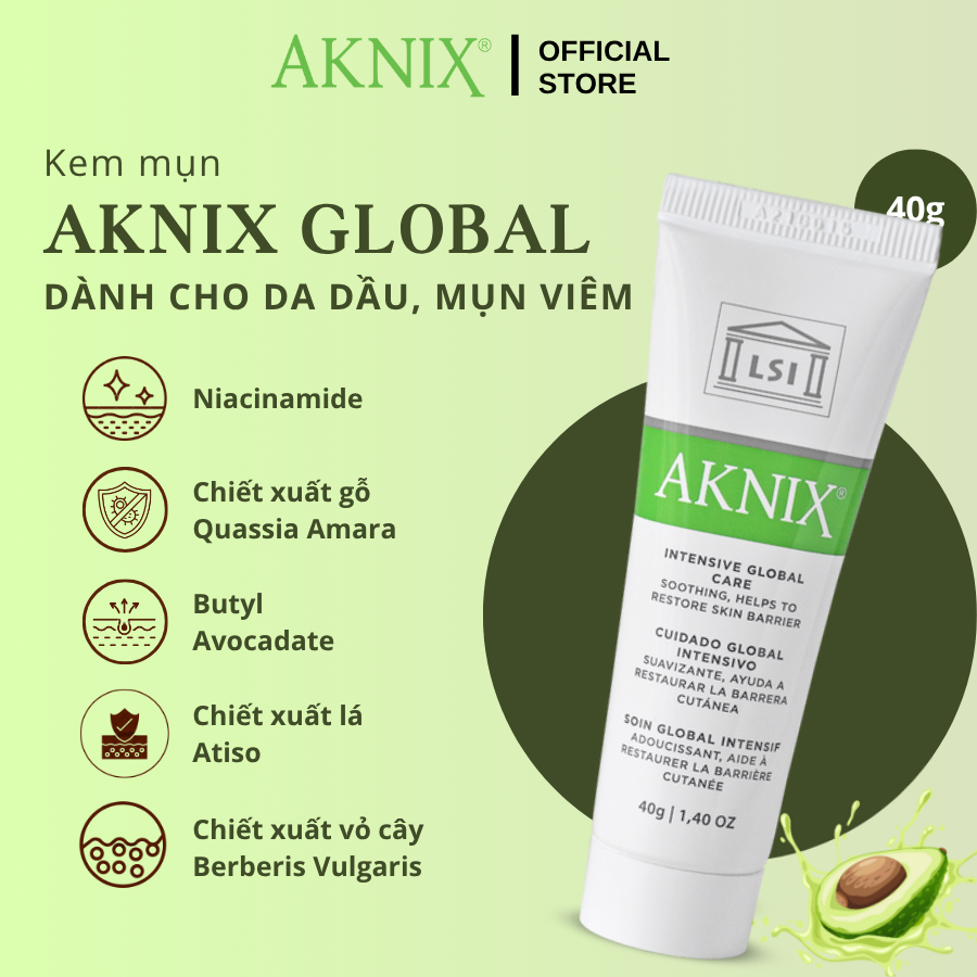 Kem Mụn Viêm AKNIX GLOBAL 40g dành cho mụn viêm, mụn bọc, mụn nang, mụn nội tiết