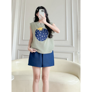 Set đùi mặc nhà áo sát nách xanh quần xanh nhạt thời trang, bộ đồ mặc nhà, mặc đi chơi in hình, set đồ bộ mặc ngủ sang