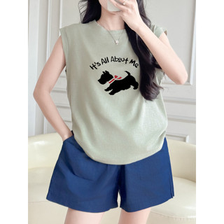 Set đùi mặc nhà áo sát nách xanh quần xanh nhạt thời trang, bộ đồ mặc nhà, mặc đi chơi in hình, set đồ bộ mặc ngủ sang
