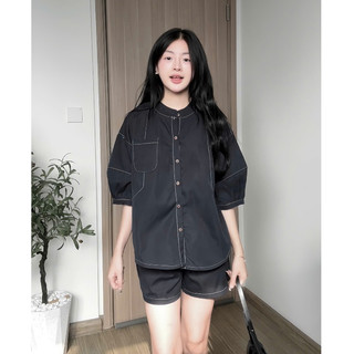 Set áo chỉ nổi cộc tay kèm quần short ống rộng HaChangStore - S220