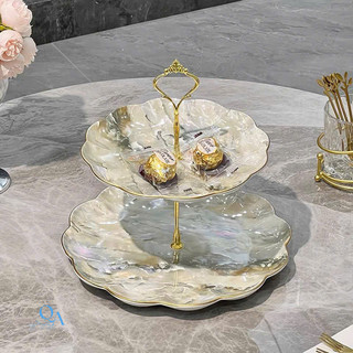 Mẫu mới 2026| Khay, đĩa, kệ, bồng hoa quả bánh kẹo sứ vân đá cao cấp 2 tầng/ 3T. Khay mứt, bánh LUXURY HOME DECOR có sẵn