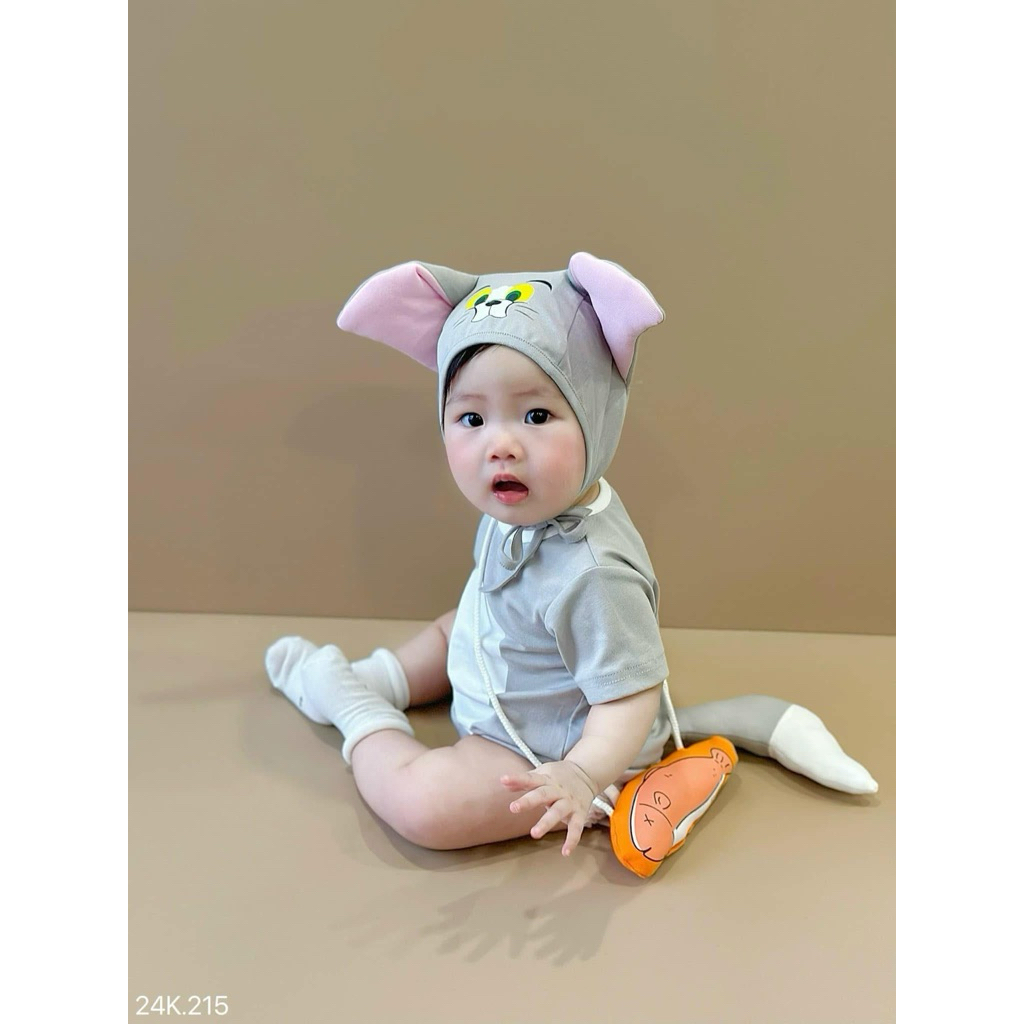 (HÀNG CÓ SẴN) - Set Bodysuit ,body JERRY - TÔM   kèm mũ, tặng túi đeo chéo, tặng TẤT CHỐNG TRƯỢT , cover Hàn 5-13kg