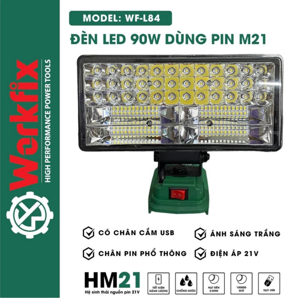 Bộ Đèn Workfix L84 Siêu Sáng Và Pin 20cell Tặng Sạc