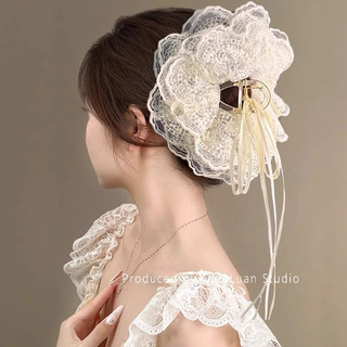 Kẹp Tóc Ren Thêu 4 Lớp Size To Bồng Bềnh Kiểu Pháp Khí Chất Kẹp Tóc Sau Đầu