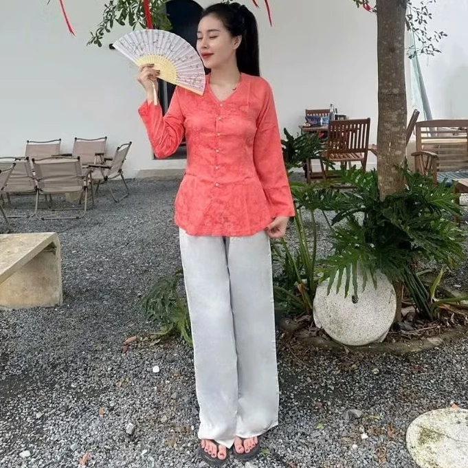 Áo bà ba nữ GẤM 2 DA CỔ TIM truyền thống quần áo phật tử đồ lam đi chùa nữ(BÁN ÁO LẺ HOẶC QUẦN LẺ)