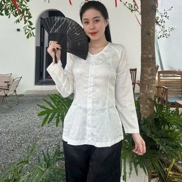 Áo bà ba nữ GẤM 2 DA CỔ TIM truyền thống quần áo phật tử đồ lam đi chùa nữ(BÁN ÁO LẺ HOẶC QUẦN LẺ)
