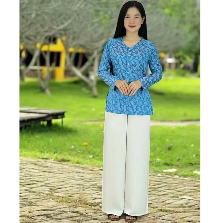 Áo bà ba nữ GẤM 2 DA CỔ TIM truyền thống quần áo phật tử đồ lam đi chùa nữ(BÁN ÁO LẺ HOẶC QUẦN LẺ)