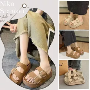 Dép Nữ 2 Quai Ngang, Dép Bệt Khuy Cài Đế Bằng Chống Trơn Trượt Màu Kem Nâu || Mã N21