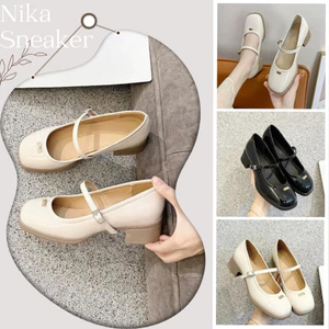 Giày Mary Jane Nữ Đế Cao 5 phân, Giày Lolita Da Bóng Chống Trơn Trượt || Quai Vắt Mũi Vuông N01