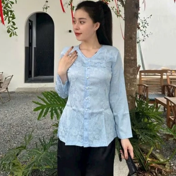 Áo bà ba nữ GẤM 2 DA CỔ TIM truyền thống quần áo phật tử đồ lam đi chùa nữ(BÁN ÁO LẺ HOẶC QUẦN LẺ)