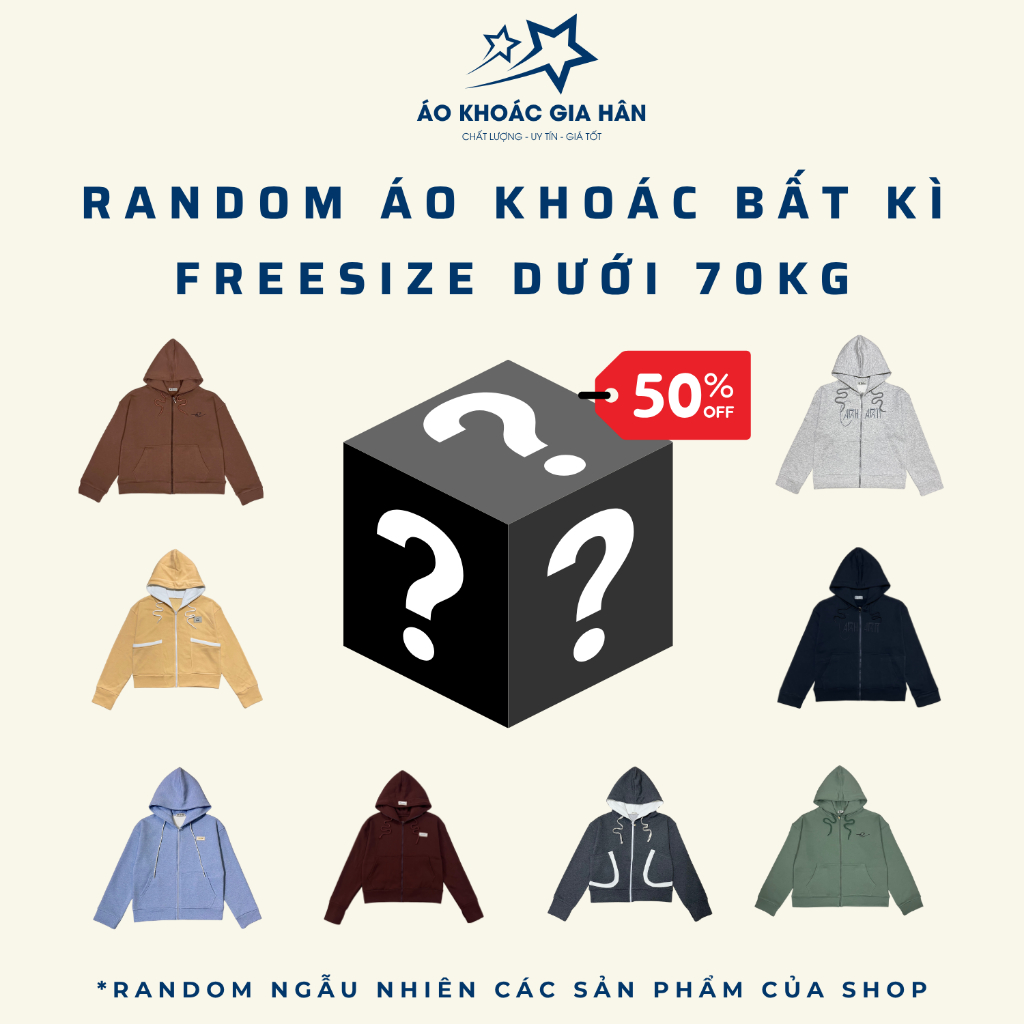 Áo khoác ngẫu nhiên lấy mẫu bất kì tại xưởng không chọn mẫu freesize dưới 70kg