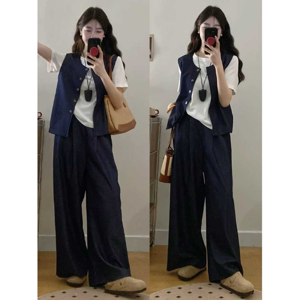 Sét bộ đồ ba mảnh chất liệu polyester+cotton form dáng đứng