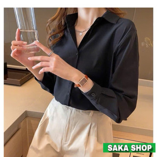 Áo sơ mi nữ đen tay dài dáng rộng công sở