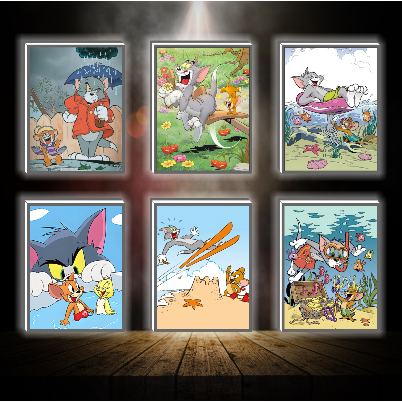 Tranh đèn led 3D đổi màu Tom And Jerry - Tranh đèn led 3D ANIME trang trí bàn làm việc, đèn ngủ