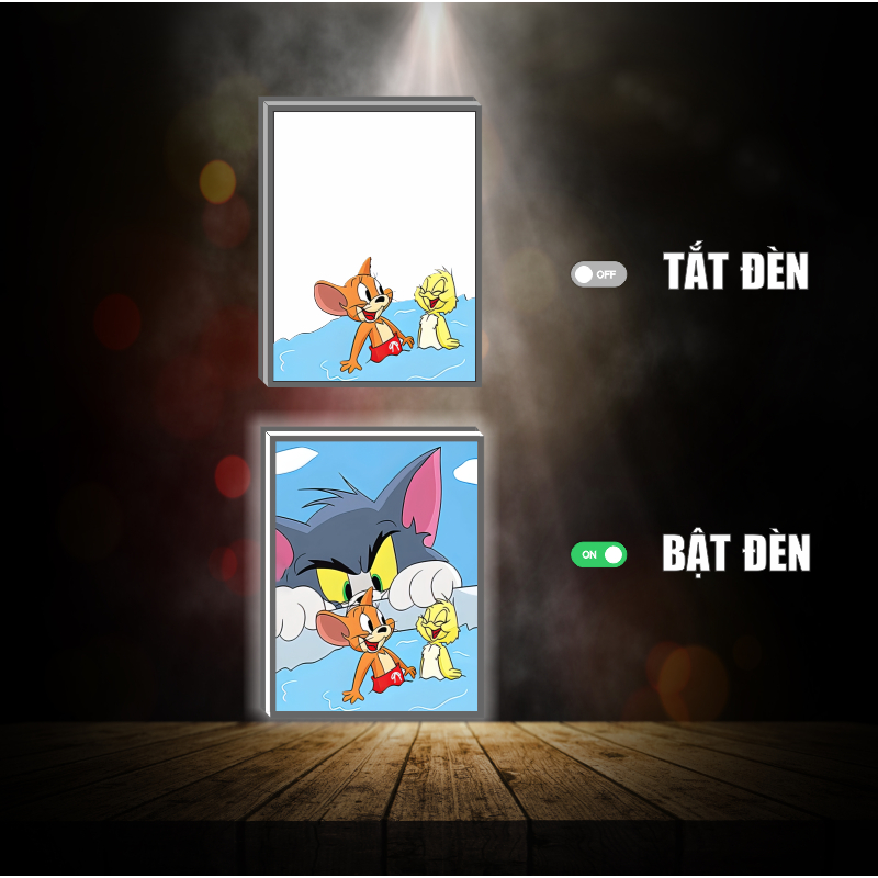 Tranh đèn led 3D đổi màu Tom And Jerry - Tranh đèn led 3D ANIME trang trí bàn làm việc, đèn ngủ