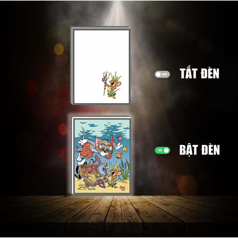 Tranh đèn led 3D đổi màu Tom And Jerry - Tranh đèn led 3D ANIME trang trí bàn làm việc, đèn ngủ