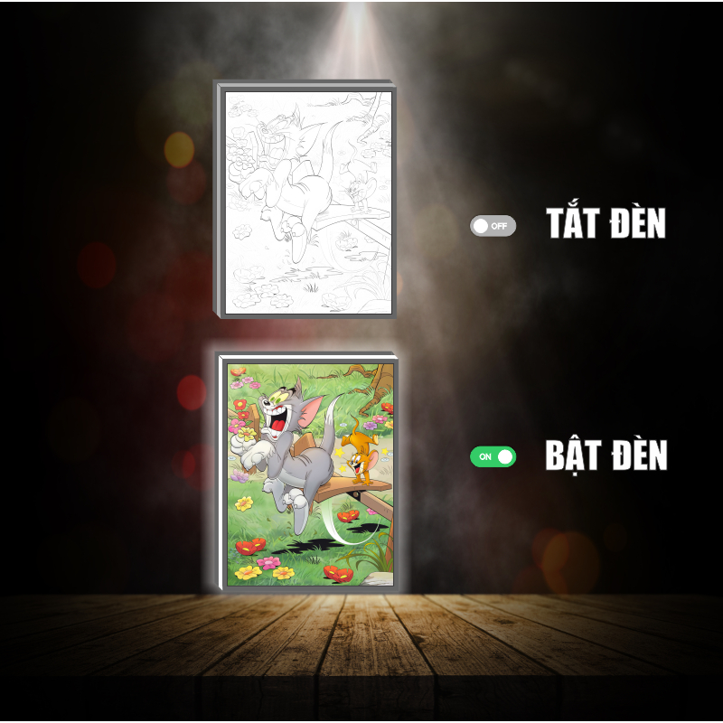 Tranh đèn led 3D đổi màu Tom And Jerry - Tranh đèn led 3D ANIME trang trí bàn làm việc, đèn ngủ