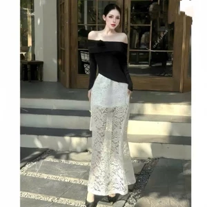 Chân Váy Ren Thun Đuôi Cá Dáng Dài dệt kim hoa nổi loại xịn co giãn có size (sẵn sỉ_lẻ)