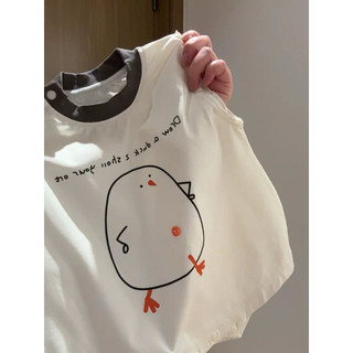 Bodysuit cotton sát nách be cổ viền xám con gà cho bé