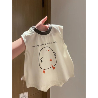 Bodysuit cotton sát nách be cổ viền xám con gà cho bé
