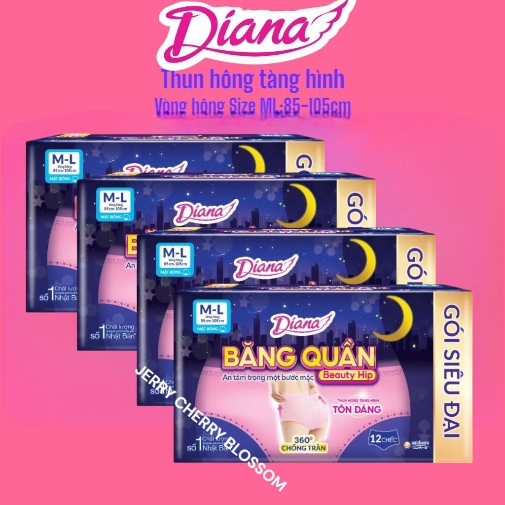 4 gói Băng vệ sinh dạng quần Diana Beauty hip size ML 12 chiếc/gói