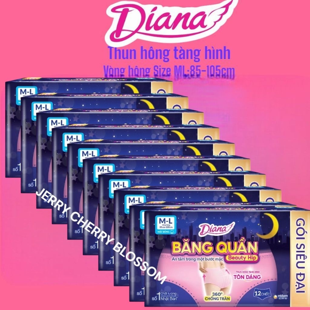 10 gói băng vệ sinh dạng quần Diana Beauty hip size ML 12 miếng/gói