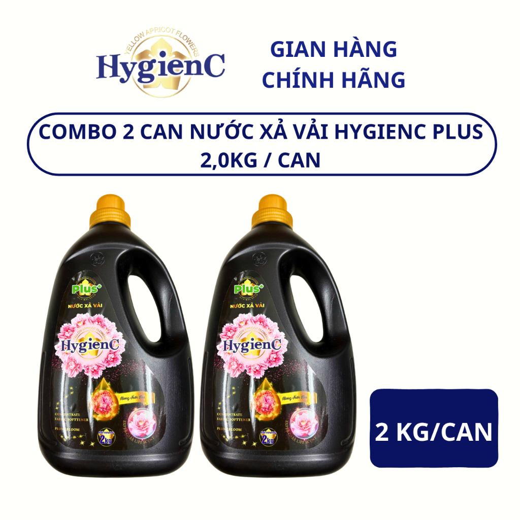 Combo 2 Can Nước Xả Dưỡng Vải Đậm Đặc HYGIENC PLUS 2.0 Kg/Can - Hương Nước Hoa, Dưỡng Vải