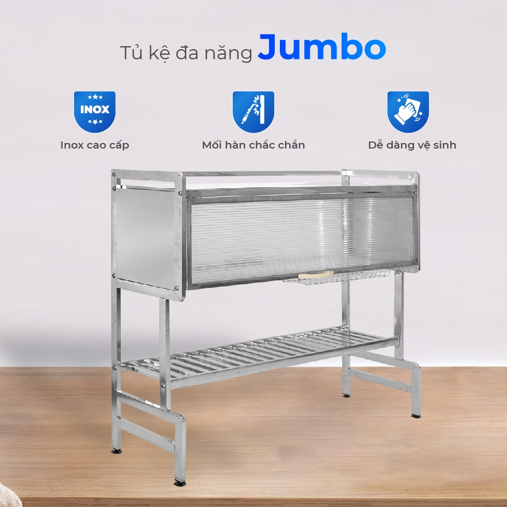 Tủ kệ đa năng Jumbo QUI PHÚC, inox cao cấp, chắc chắn, thiết kế hiện đại, có nắp đậy chống bụi