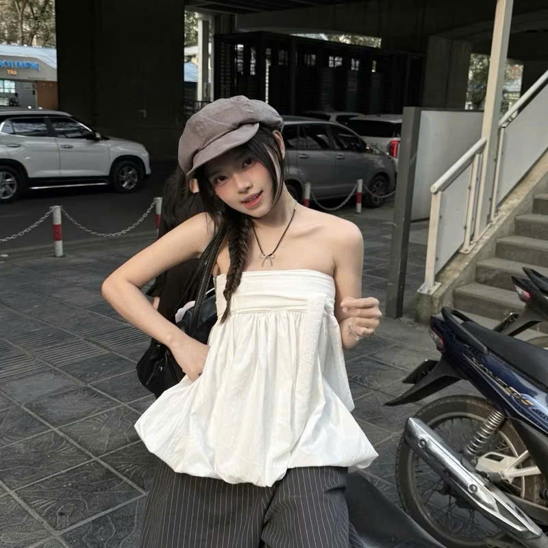 Áo Cúp Ngực Dáng Quây Phồng Thắt Nơ Chun Lưng Tôn Dáng Joolate Áo Quây Sexy Đi Biển Mùa Hè
