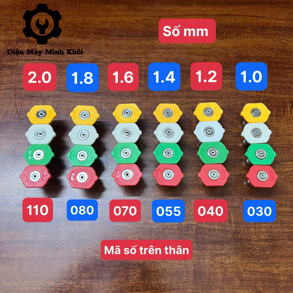 Bộ 4 béc máy rửa xe cao áp từ 0 - 40 độ lỗ 1.2MM 1.4MM 1.6MM 2MM| Đầu béc máy rửa xe áp lực cao | BigBuy360 - bigbuy360.vn